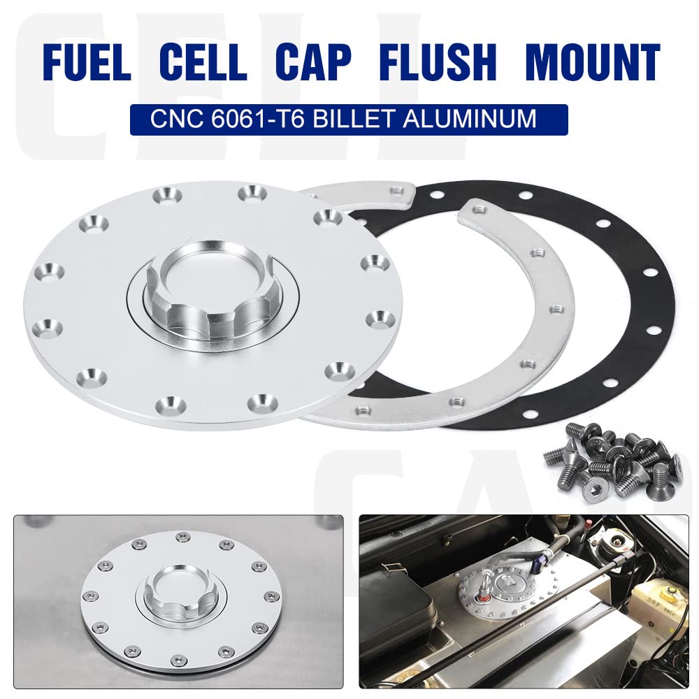 Ptnhz Universal Billet Aluminum Fuel Cell Cap Embedded Auxiliary Oil Tank Cover Flush Mount With 12 Hole Cell Bung And Gasket