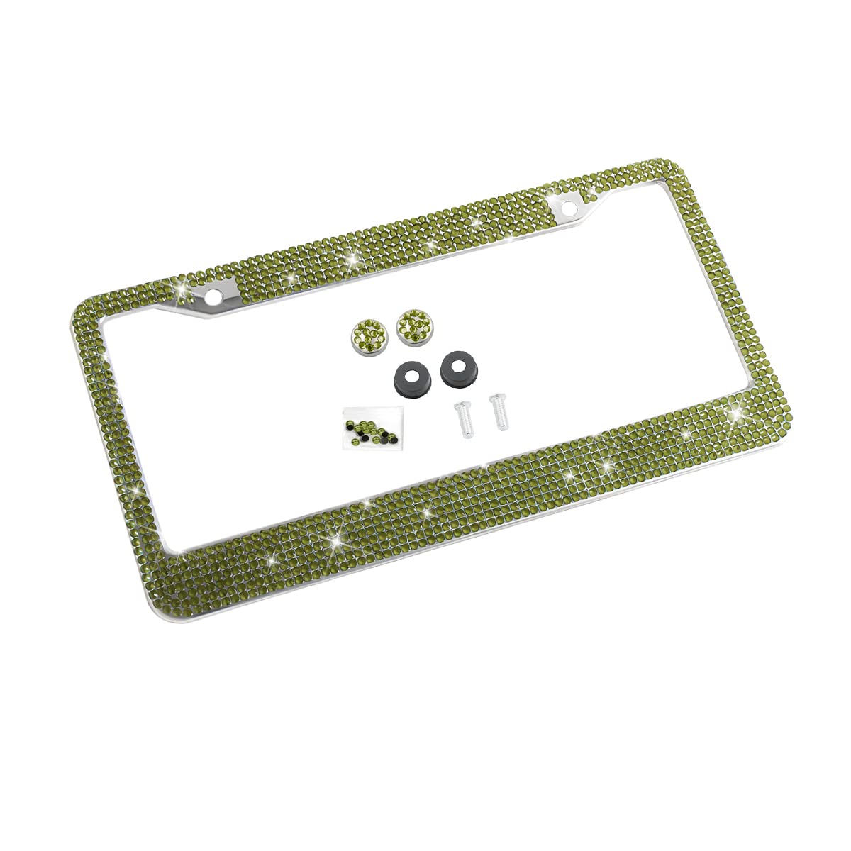 Yalok Bling Car License Plate Frame, Sparkly Rhinestone Stainless Steel License Plate Cover/Holder, Universal For Most Cars, Suvs, Vehicles With Screw Set, Auto Accessories For Women (Light Green)