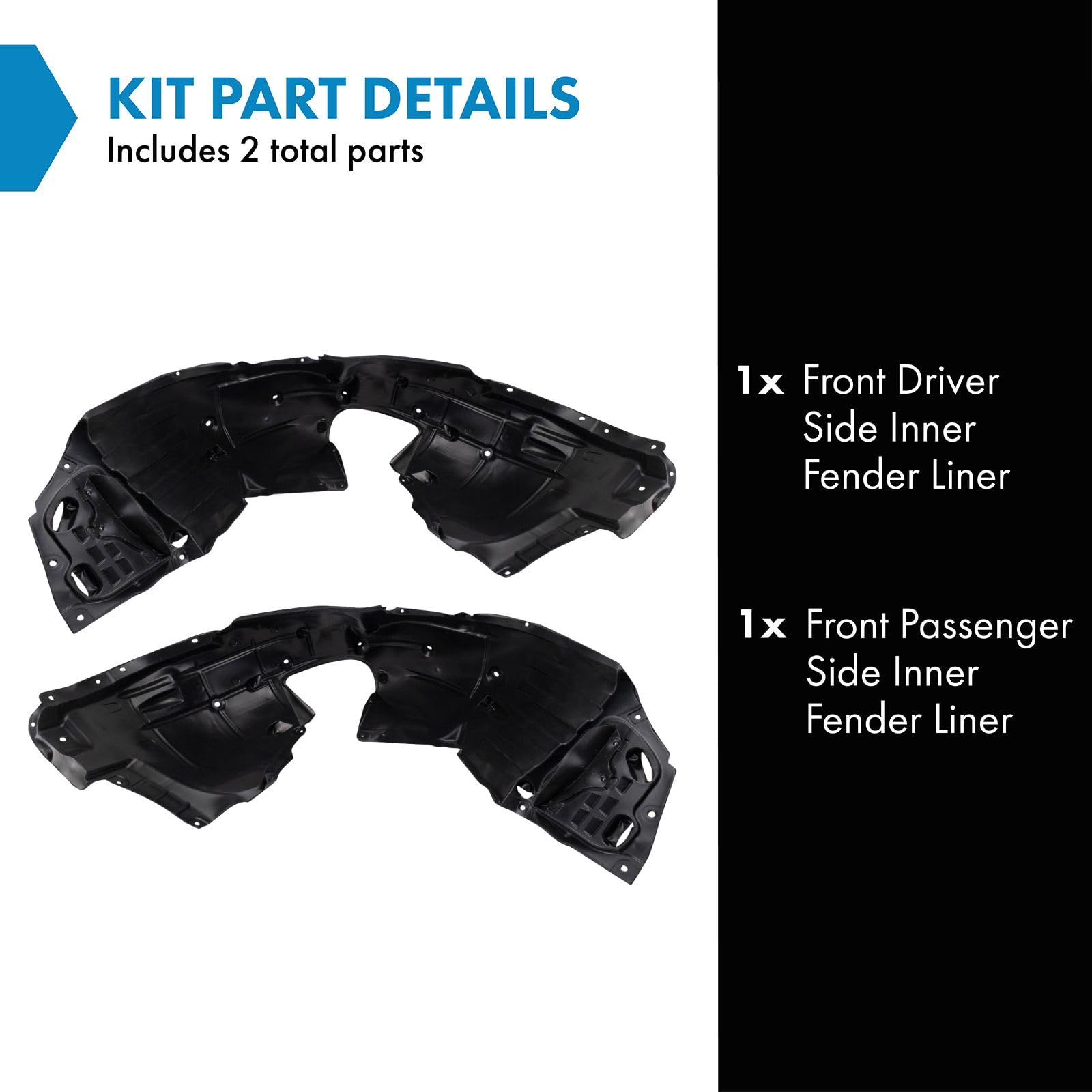 Trq Front Inner Fender Liner Set Compatible With 2018-2020 Honda Civic Ho1248185 Ho1249185