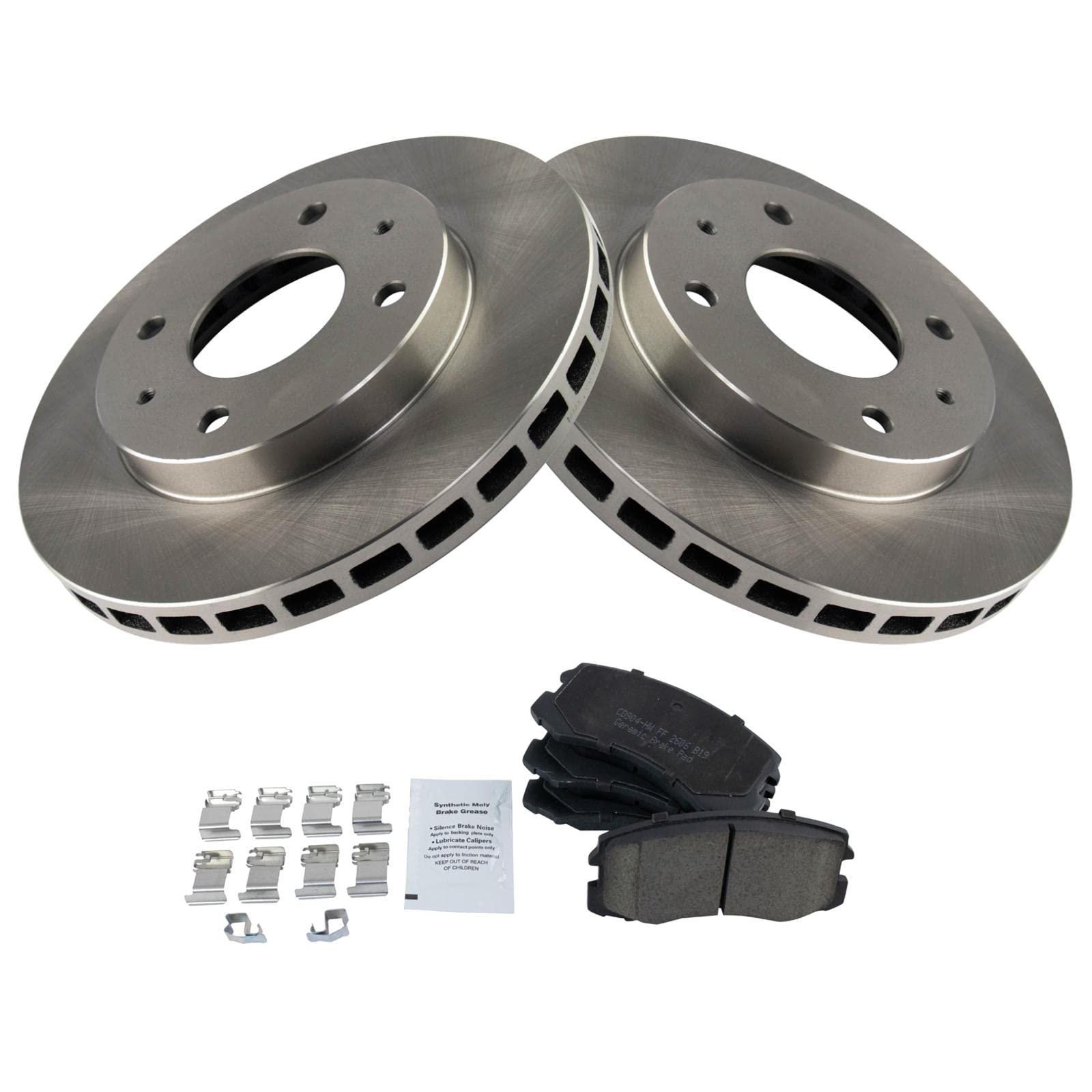 Trq Front Brake Pad & Rotor Kit Brake Pads Brake Rotor Ceramic Compatible With 2002-2007 Mitsubishi Lancer