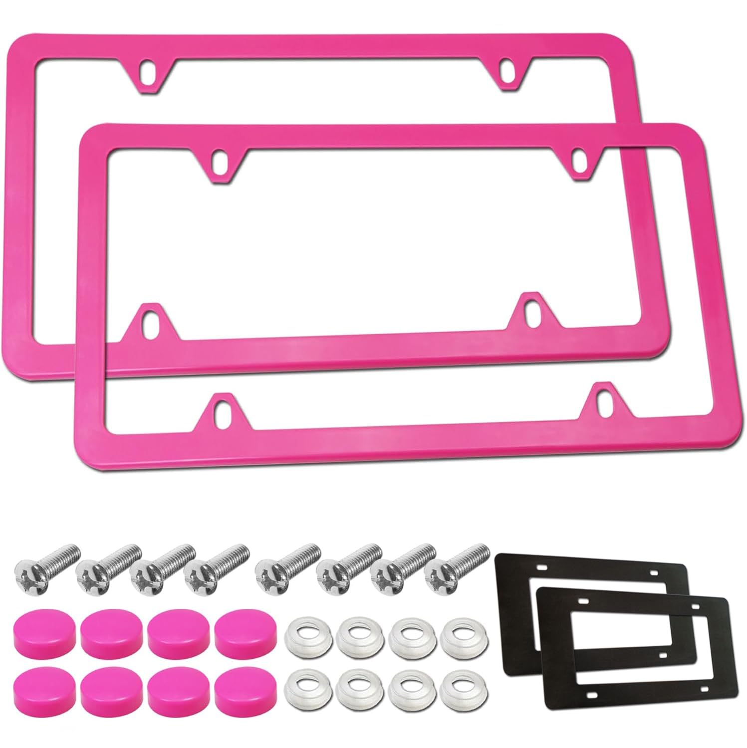 Bggtmo Pink License Plate Frames- Metal Aluminum Car Tag Cover, 2 Pack Slim Front & Rear Holders For Us Vehicles, Rust/Rattle Pr