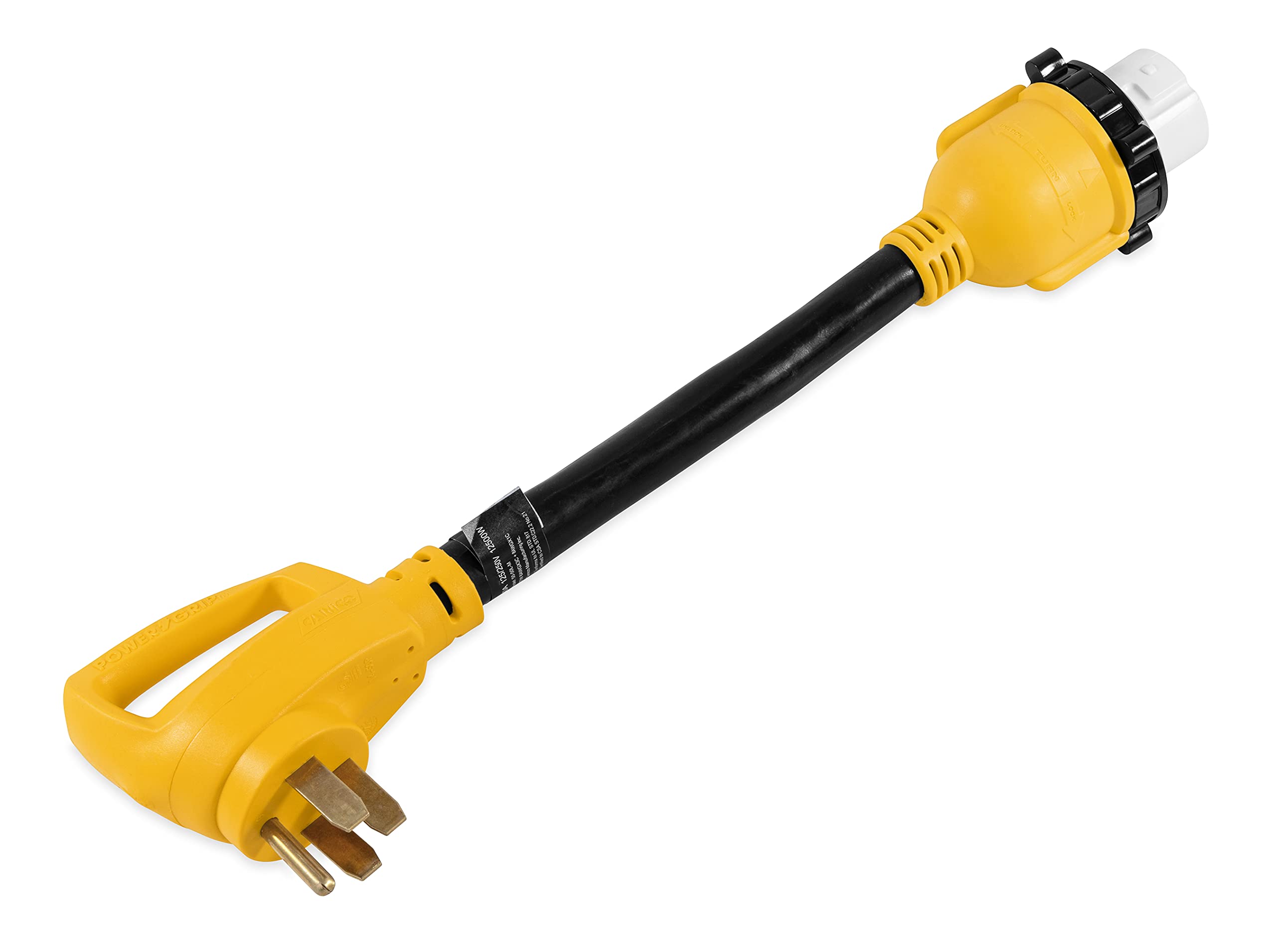 Camco 55552 18 14-50 50 AMP Standard PowerGrip Plug to SS2-50 50 AMP Locking Receptacle Adapter