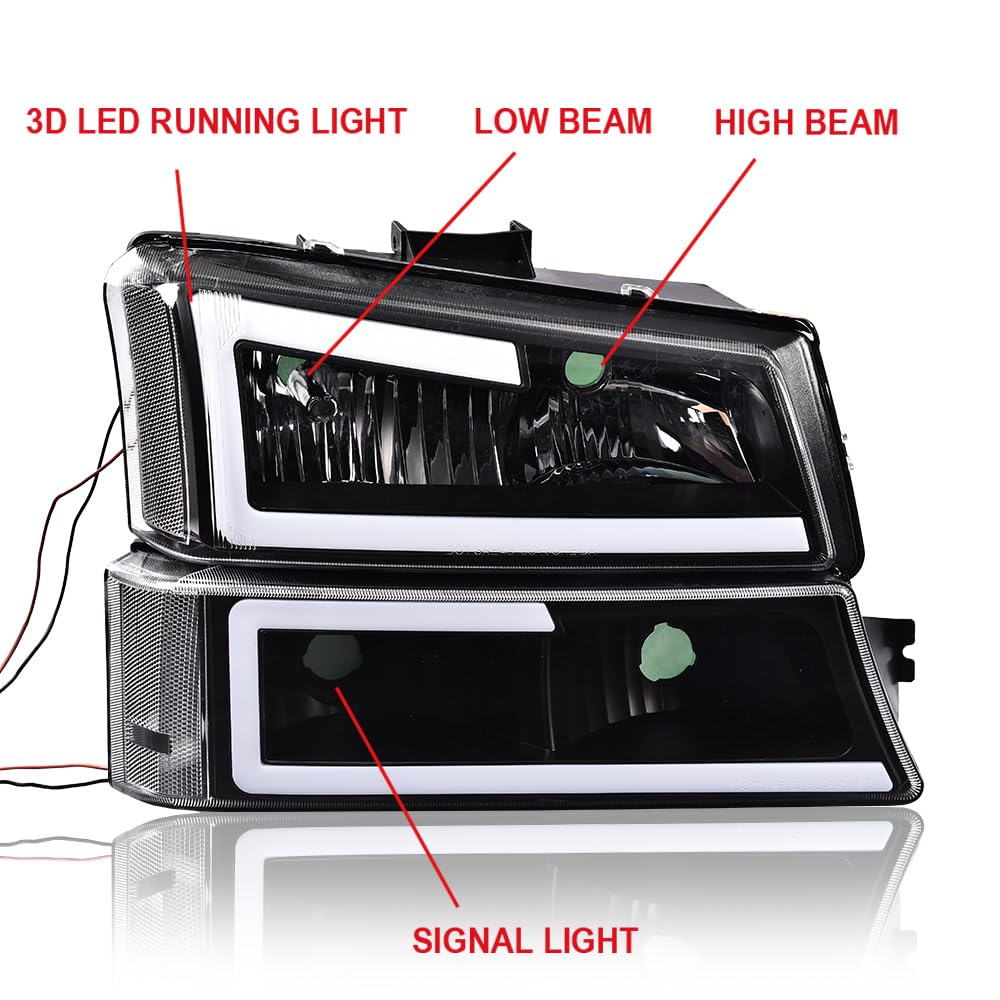 Pit66 Led Headlight Assembly Compatible With Chevy Silverado 2003-2006 Avalanche 1500 2500 03-06(Fit No Cladding Only) Clear Len