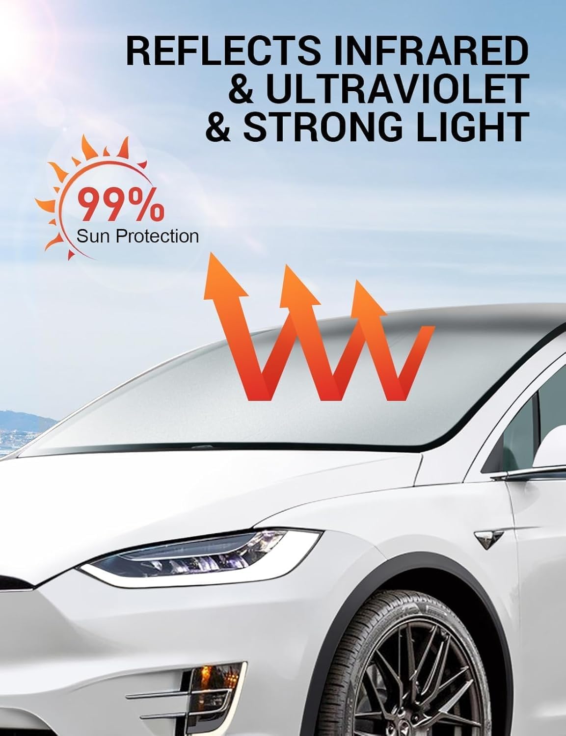 Basenor Upgraded Sunshade For Tesla Model X Windshield Sunshade Folding Sun Visor Protector Sun Shade Cover With A Storage Bag F