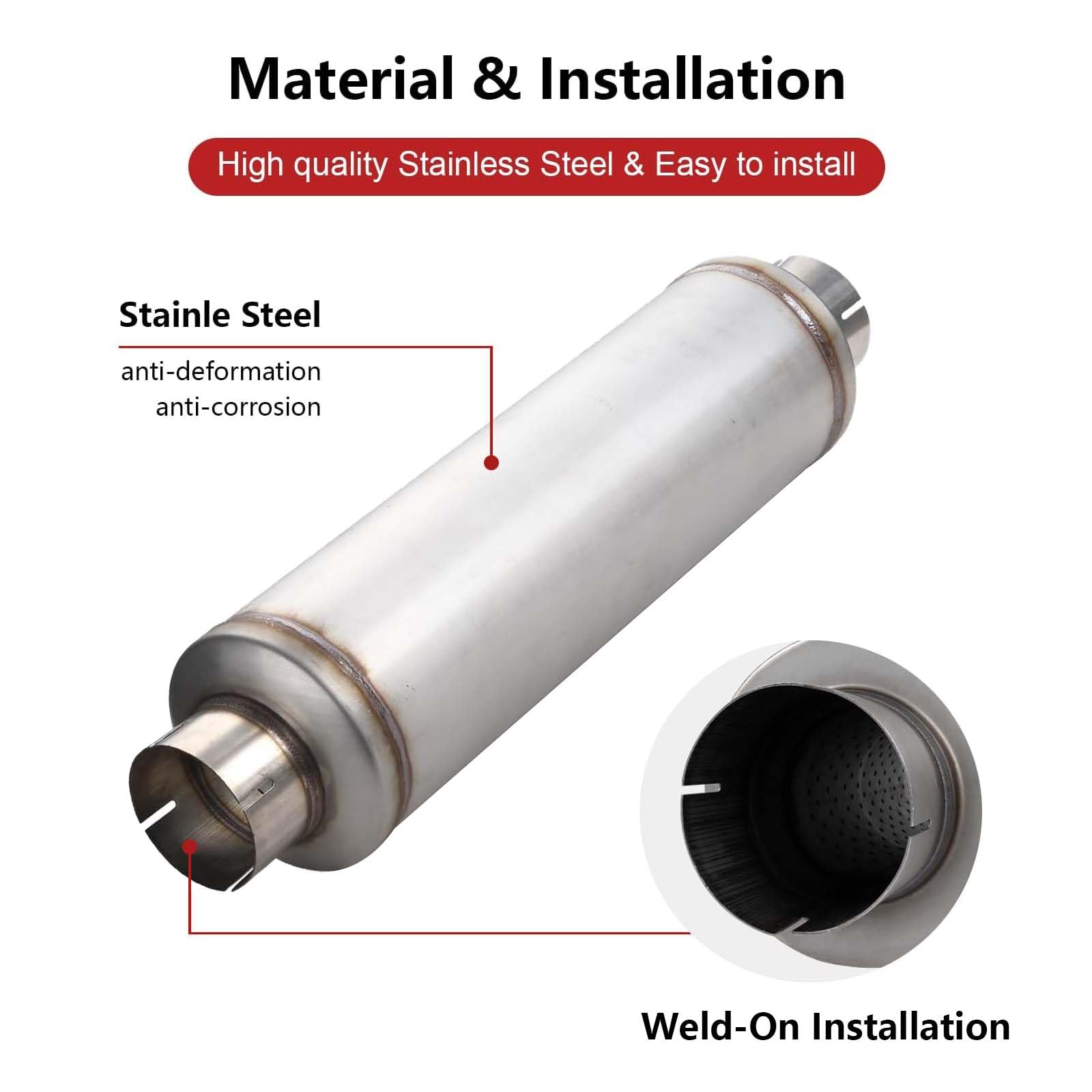 A-Karck 5'' Inlet Exhaust Resonator, 5'' Inlet 5'' Outlet 30'' Overall Length Muffler Resonator Stainless Steel (5'' Inlet/Outle