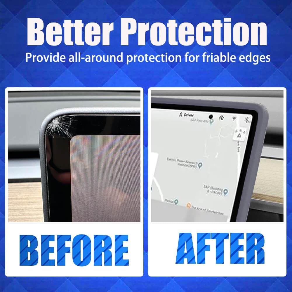 Yeapop 2Pcs Silicone Protector Frames of Screen and Rear View Mirror for Tesla Model 3 2017-2023 and Model Y 2019-Feb.2025. (Gra