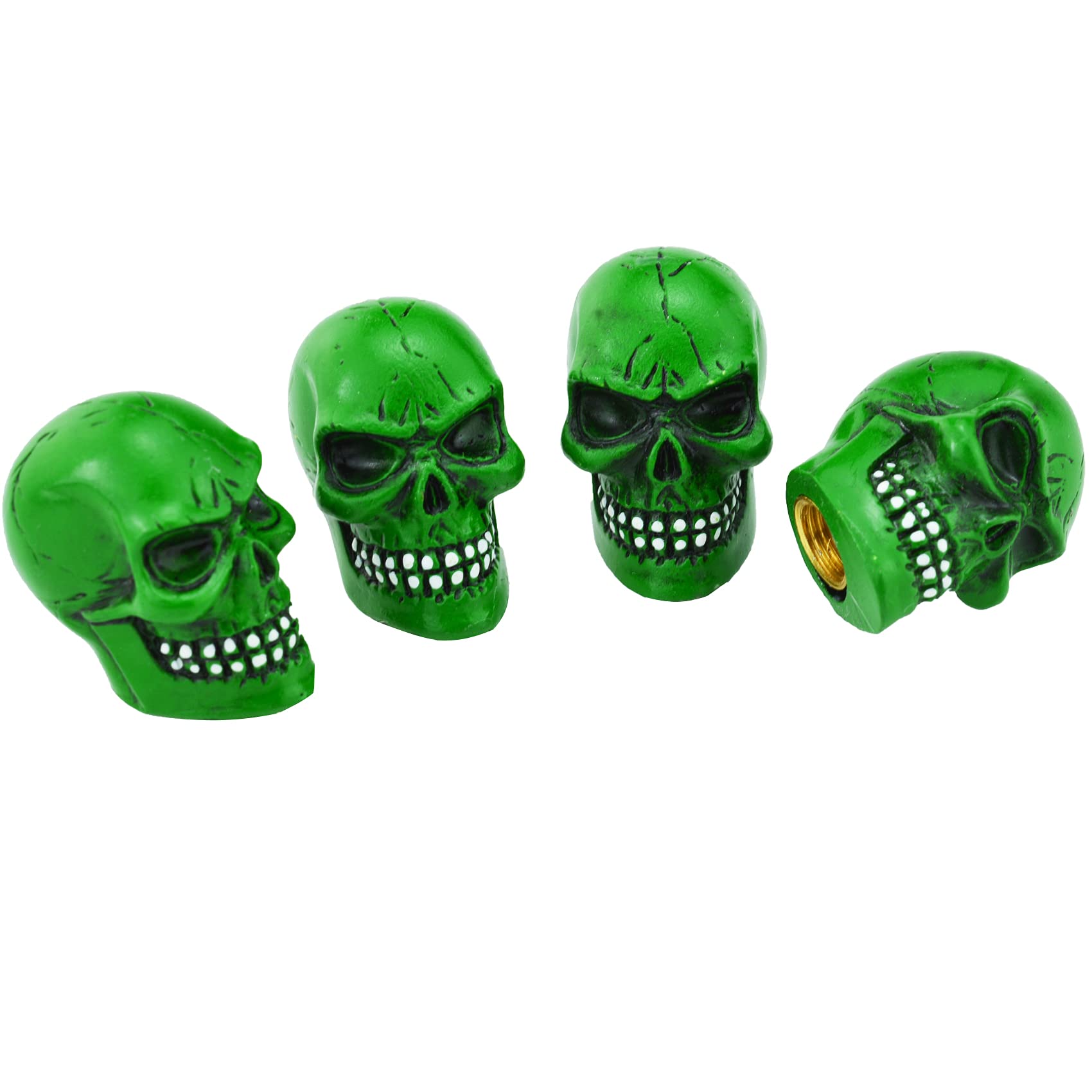 Abfer Green Valve Stem Caps Skull Wheel Tire Air Cap Cover Car Decorative Accessories Fit Most Vehicle Truck Motorcycle Bike