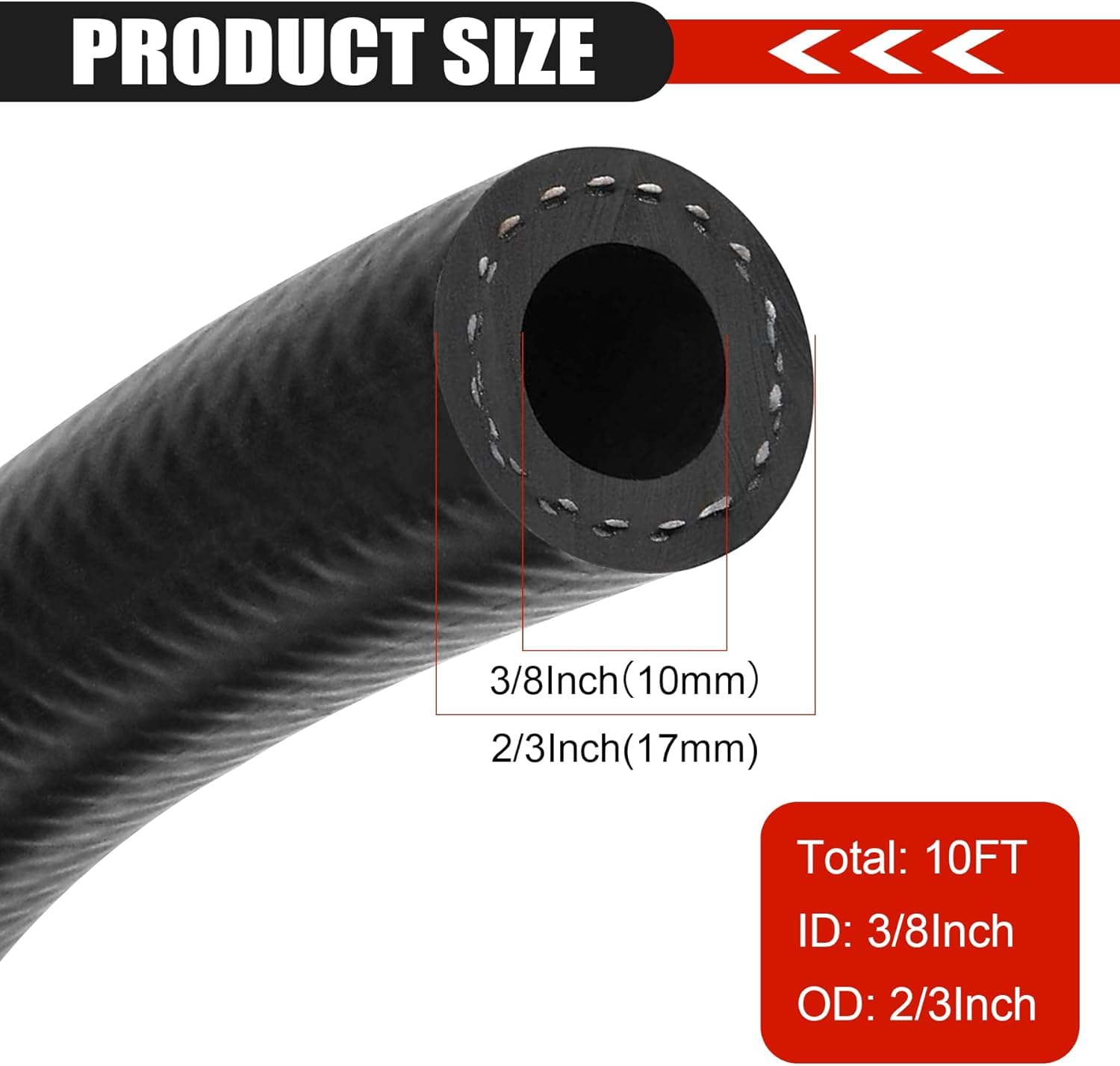 3/8 Inch (10Mm) Id Fuel Line Hose 10Ft Nbr Rubber Push Lock Hose High Pressure 300Psi For Automotive Fuel Systems Engines With 1