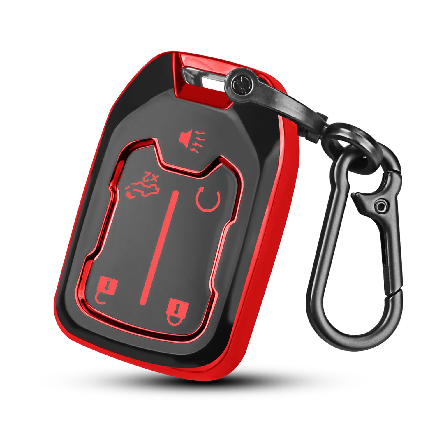QBUC for GMC Key Fob Cover with Keychain,5 Button Soft TPU GMC Key Fob Cover,Fit for GMC Acadia Sierra Terrain and Chevy (red, 5