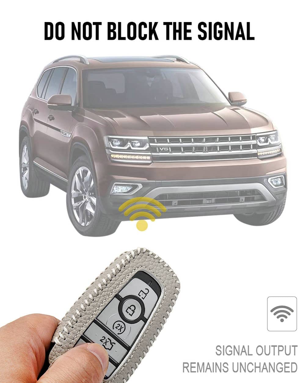 For Ford Key Fob Cover With Keychain, Leather Keyless Entry Car Smart Key Case Protector Holder Compatible With 2017-2023 Bronco