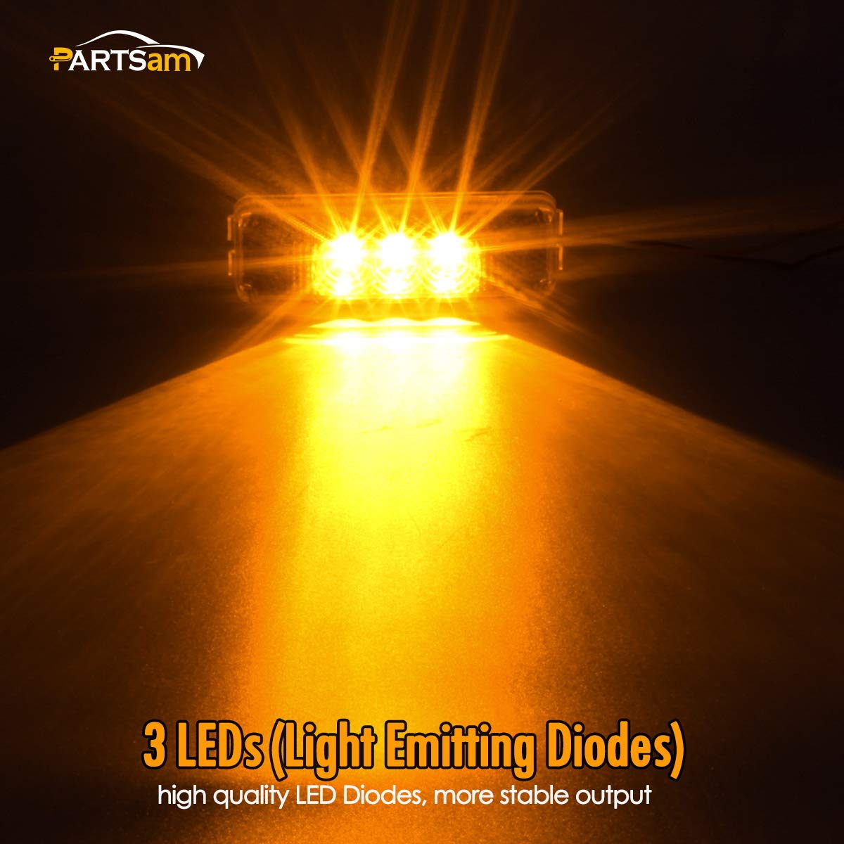 Partsam 10Pcs 3.9 Inch Amber 3Led Side Marker Clearance Lights [Dot Approved] Indicators For Trailer Truck Rv Camper Utv, Waterp