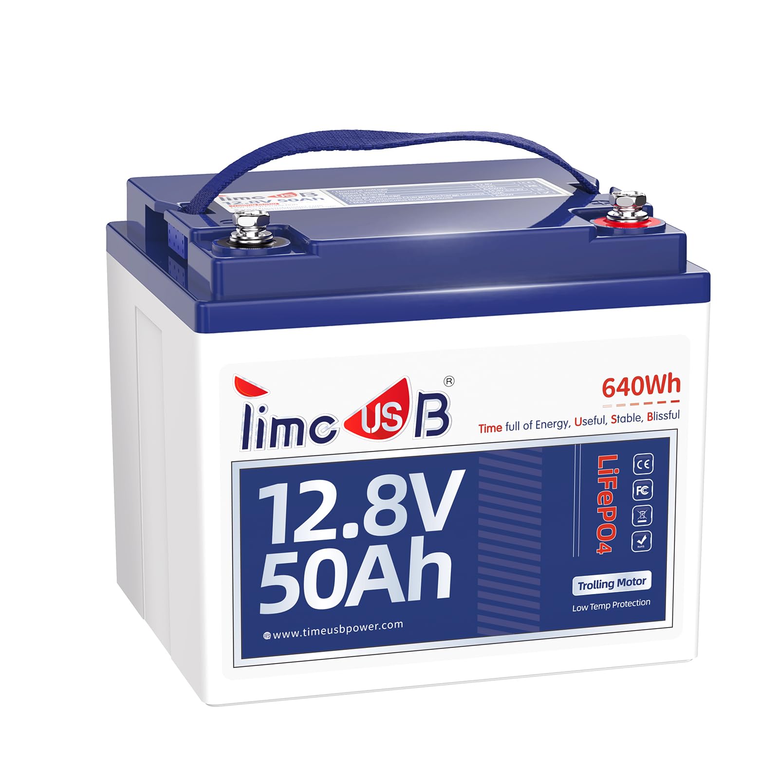 Timeusb 12V 50Ah TM LiFePO4 Battery with Low-temp Protection, 15000+ Cycles Battery with Grade A Cells, Built-in 50A BMS, Deep C