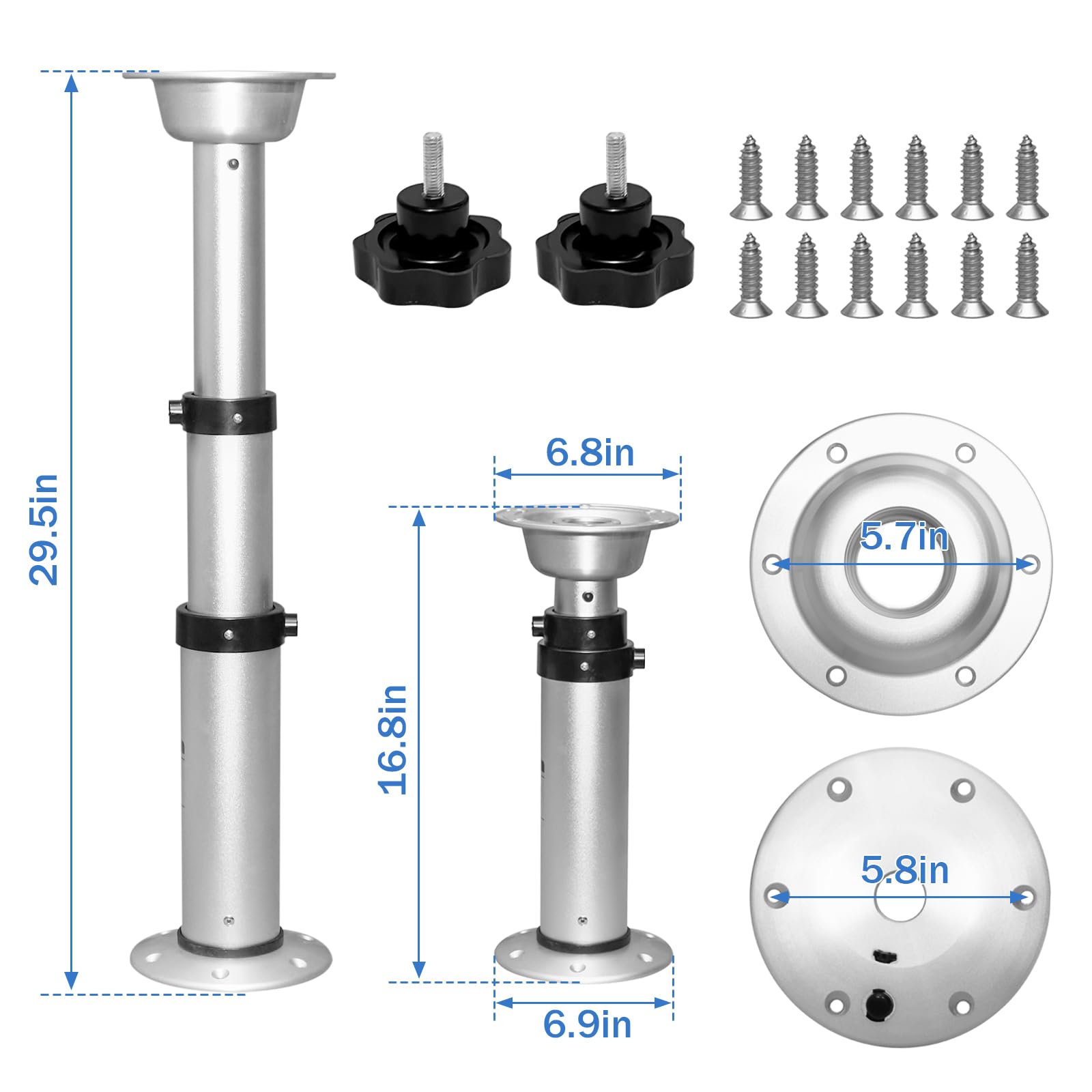 HWHongRV 3 Levels Adjustable RV Boat Table Pedestal, Detachable Aluminum Alloy RV Table Legs Stand Base Telescoping Mount Frame