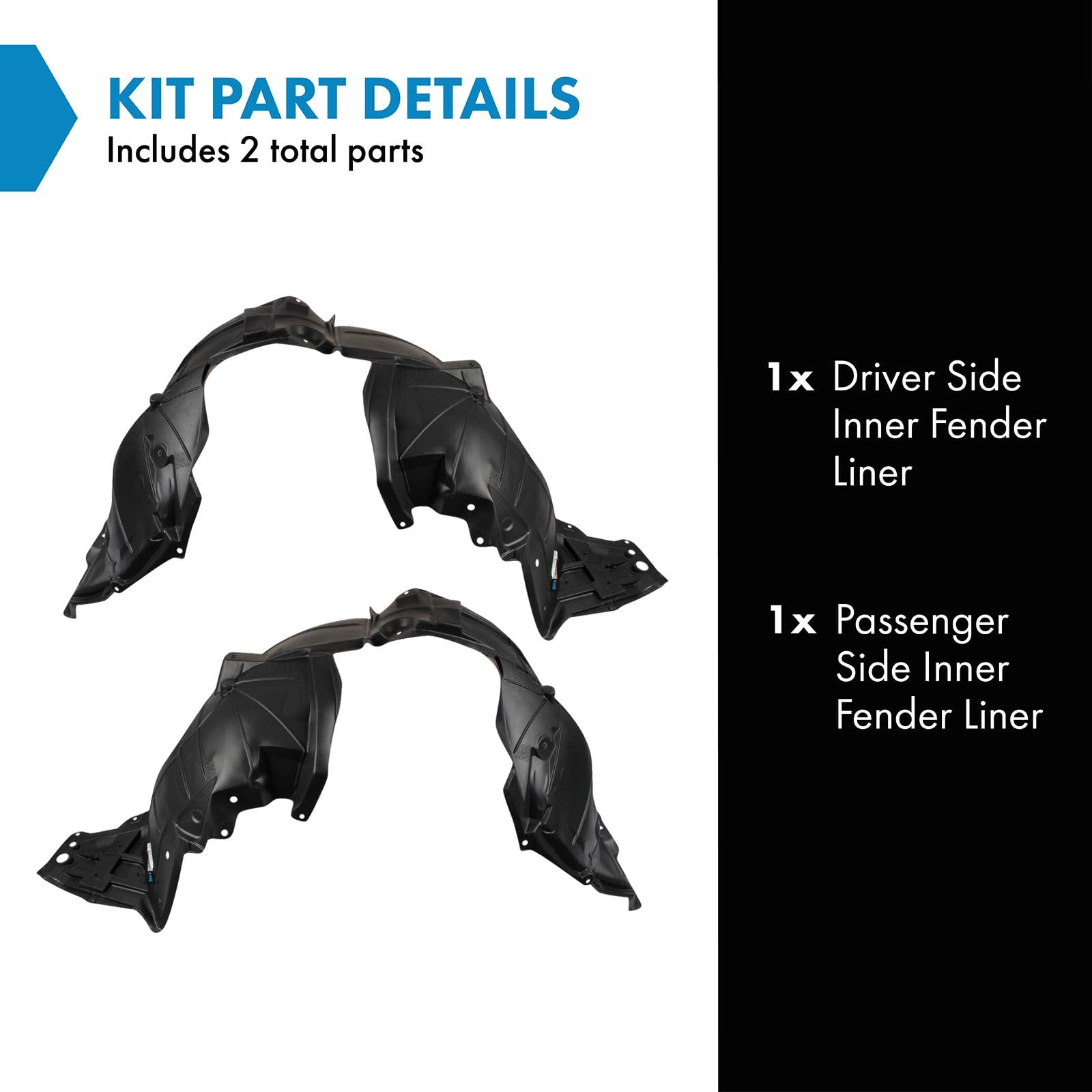 TRQ Inner Fender Liner Set for 2017-2021 Nissan Rogue Sport, Model BDA08728