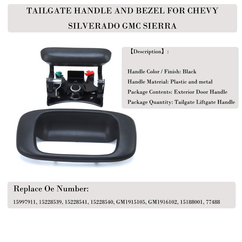 Tailgate Handle Latch And Bezel Trim With Rod Clips For 1999-2007 Chevy Silverado Gmc Sierra 1500 2500 3500 | Replaces# 15997911