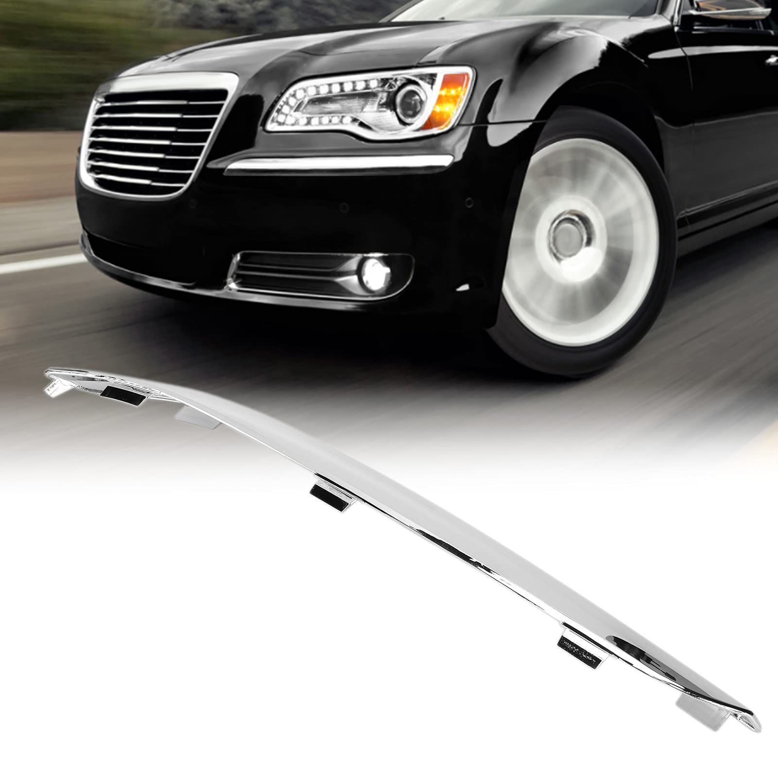 Front Bumper Molding, Qiilu Front Bumper Molding, Chrome Front Bumper Molding Trim Left Side Replacement For Chrysler 300 68127941Ab