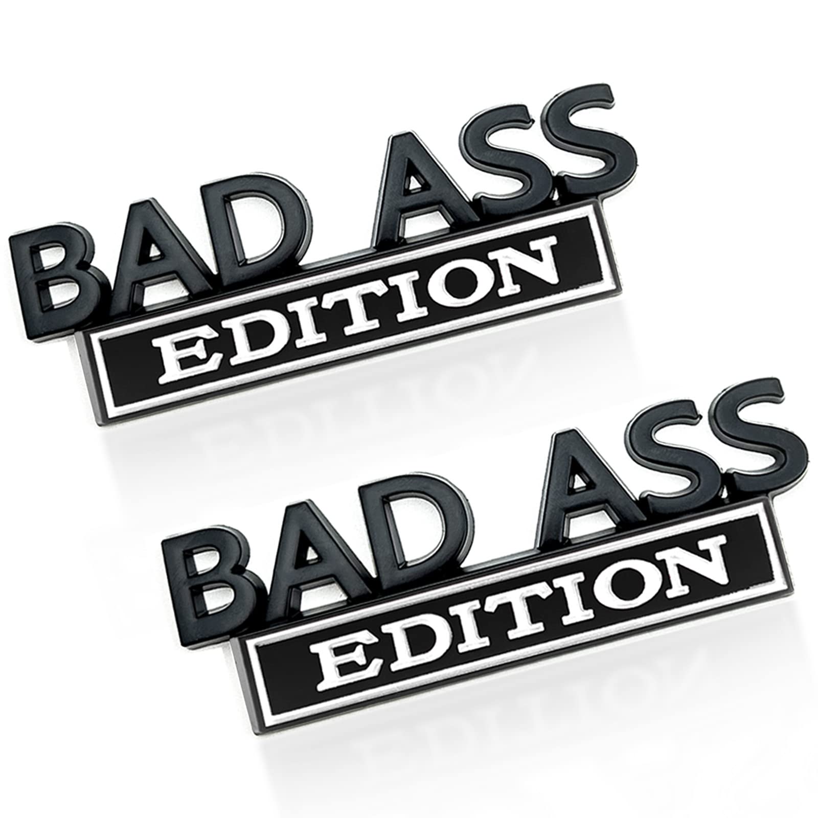 2Pcs Bad-Ass Edition Emblem For Car, 3D Fender Badge Decal, Auto Accessories For Tailgate Front Grille Hood Trunk, Car Exterior Replacement Accessories, Compatible With Car Motorcycle (Black & White)