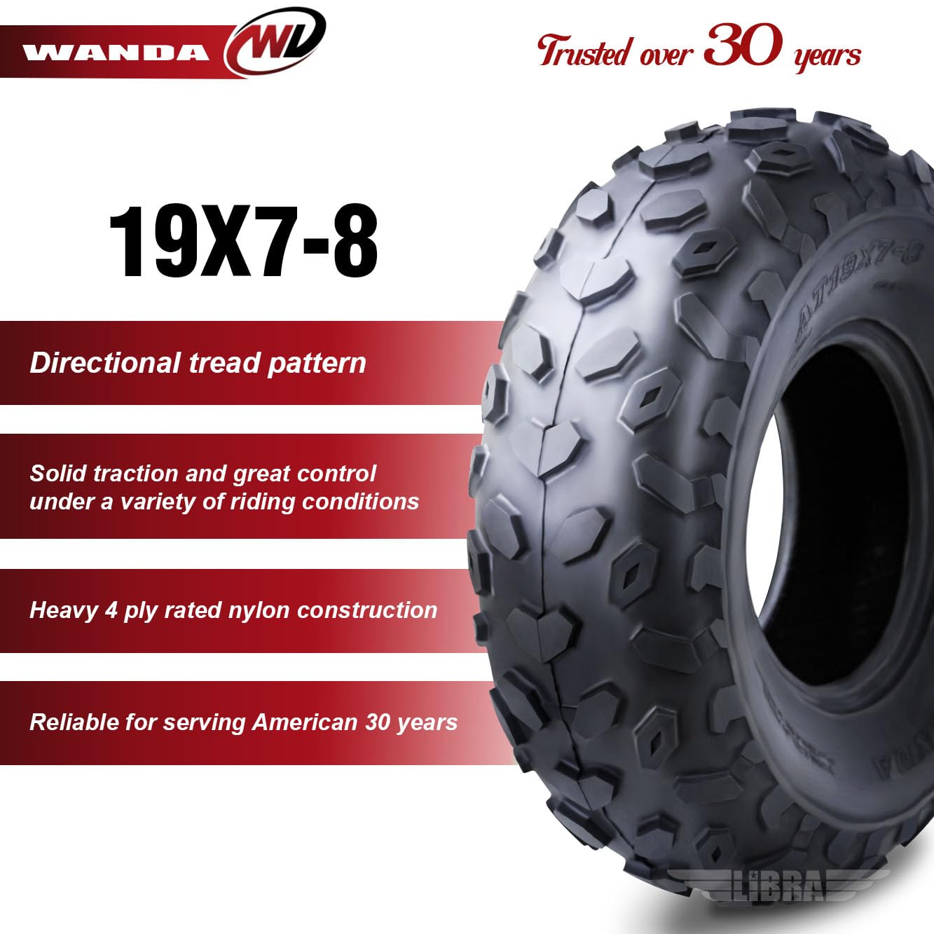 Wanda 2 New Sport Atv Tires 19X7-8 4Pr - 10038