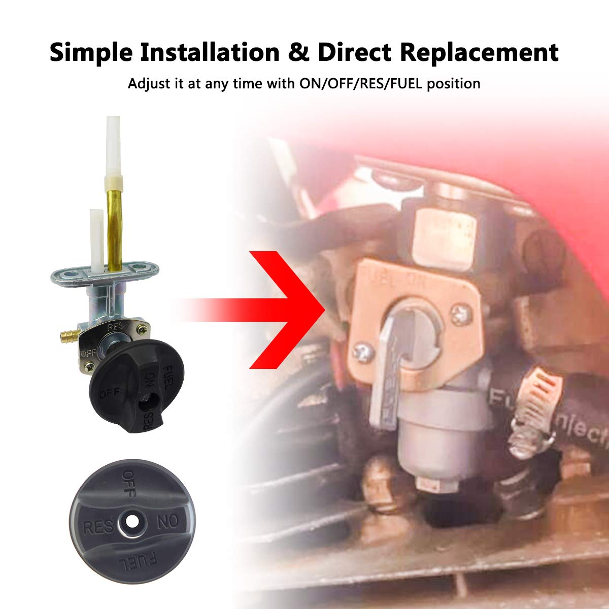 Fuel Valve Petcock Fit For Arctic Cat Atv 250 300 400 500 1998-2005, Knob Switch With On/Off/Res/Fuel Replace For 0470-344 0470-363 0470-365 0470-401 0470-445, Fuel Valve Shut Off Petcock Set