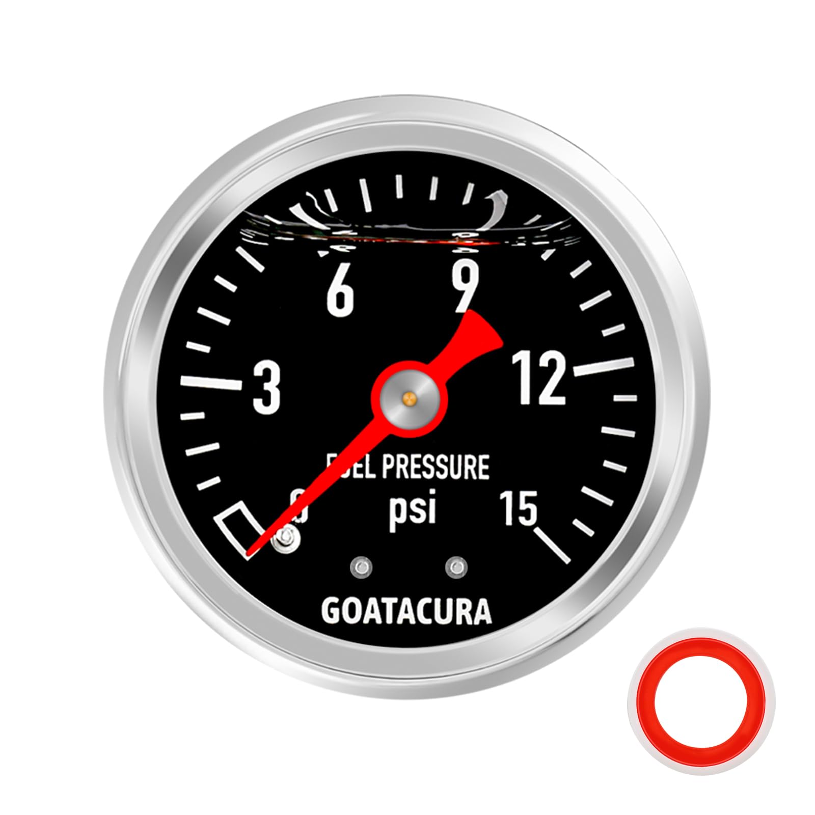 Goatacura 0-15Psi Glycerin Filled Fuel Pressure Gauge, 1-1/2'' Black Dial Size, 304 Stainless Steel Case, 1/8'' Npt Center Back