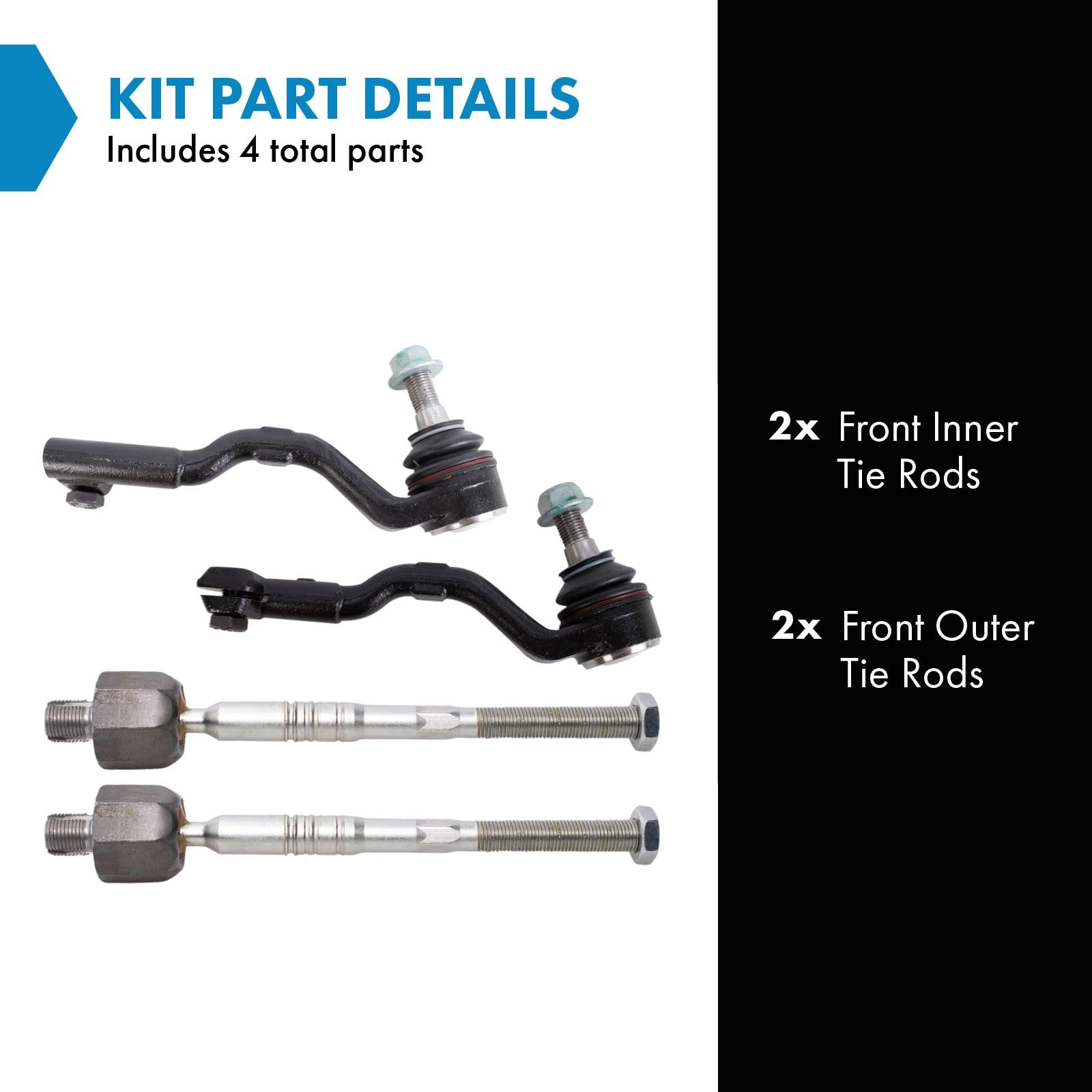 Trq Front Inner Outer Tie Rod 4 Piece Set Kit Compatible With 2014-2018 Bmw X5 2015-2019 Bmw X6 With Active Steering Models Only