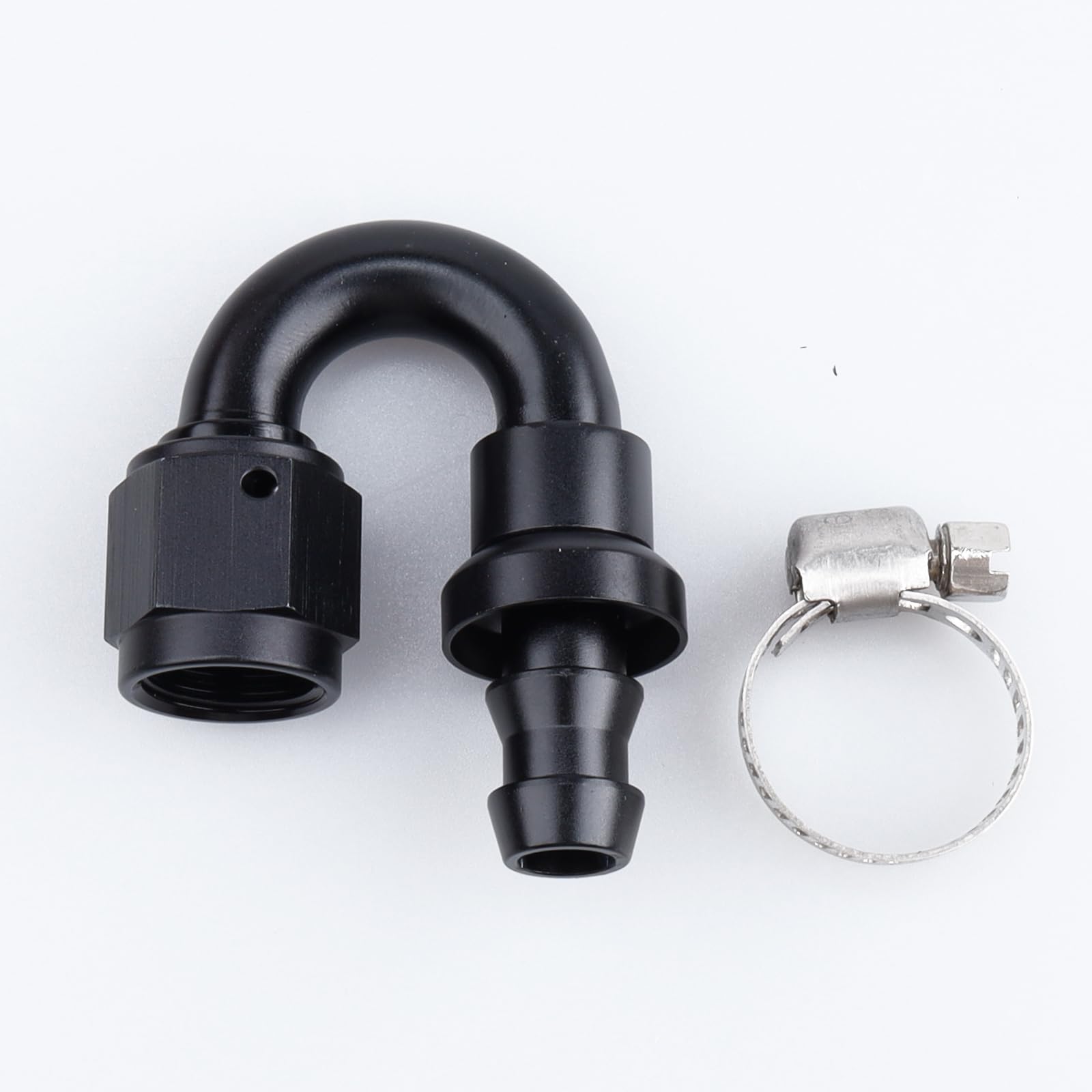 Ac Performance 180 Degree Female -6 An To 3/8'' Push Lock Hose End Barb Fitting Aluminum Black With Clamp