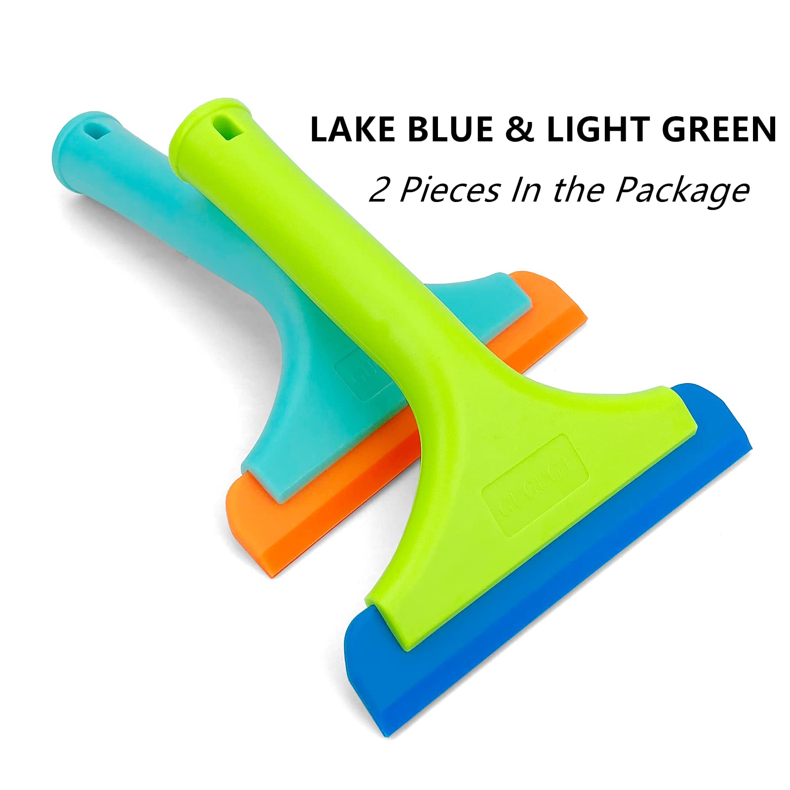 Super Flexible Silicone Squeegee, Auto Water Blade, Water Wiper, Shower Squeegee, 5.9'' Blade And 7.5'' Long Handle, For Car Windshield, Window, Mirror, Glass Door, Green+Lake Blue