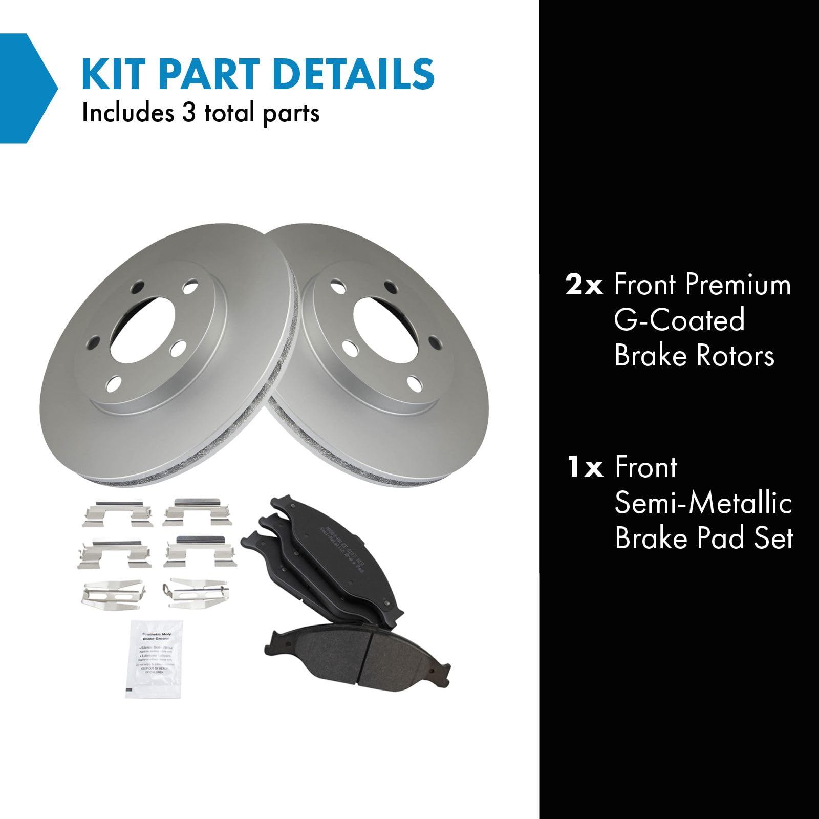 Trq Front Brake Pad & Rotor Kit Brake Pads Brake Rotor Semi-Metallic Premium G-Coated Compatible With 1999-2004 Ford Mustang