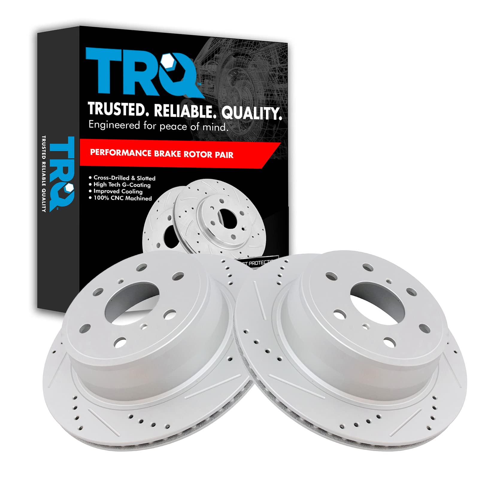 Trq Rear Performance Brake Rotor Drilled Slotted Pair Set For Avalanche/Escalade/Escalade Esv/Escalade Ext/Sierra 1500 / Silvera