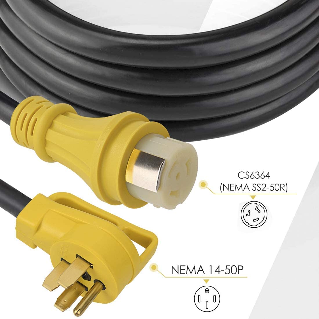 S7 50Ft 50Amp Stw Heavy Duty Rv Extension Cord With Additional Ring,14-50P Male And Ss2-50R Twist-Locking Female,6Awg/3C + 8Awg/