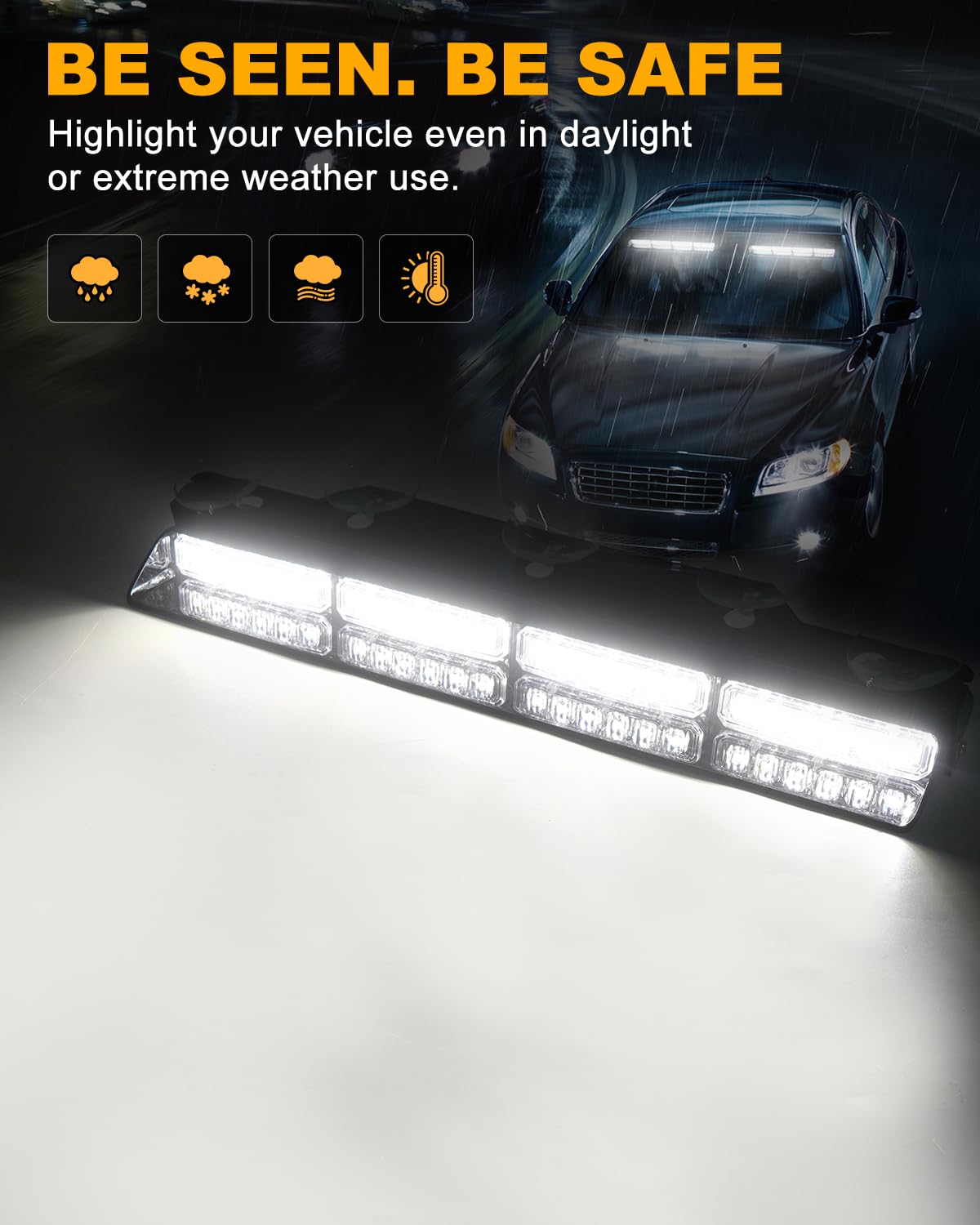 Hlauto 6Z4J Emergency Dash Strobe Lights: 2X16.8 Inch White Safety Lights, 48 Led Flashing Warning Hazard Interior Windshield Vi