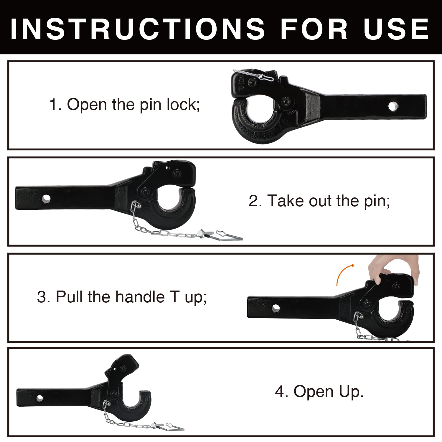 Onltco Pintle Hitch Receiver Hook 10 Ton For 2” Hitches Hitch Hook Military Receiver 20000Lbs