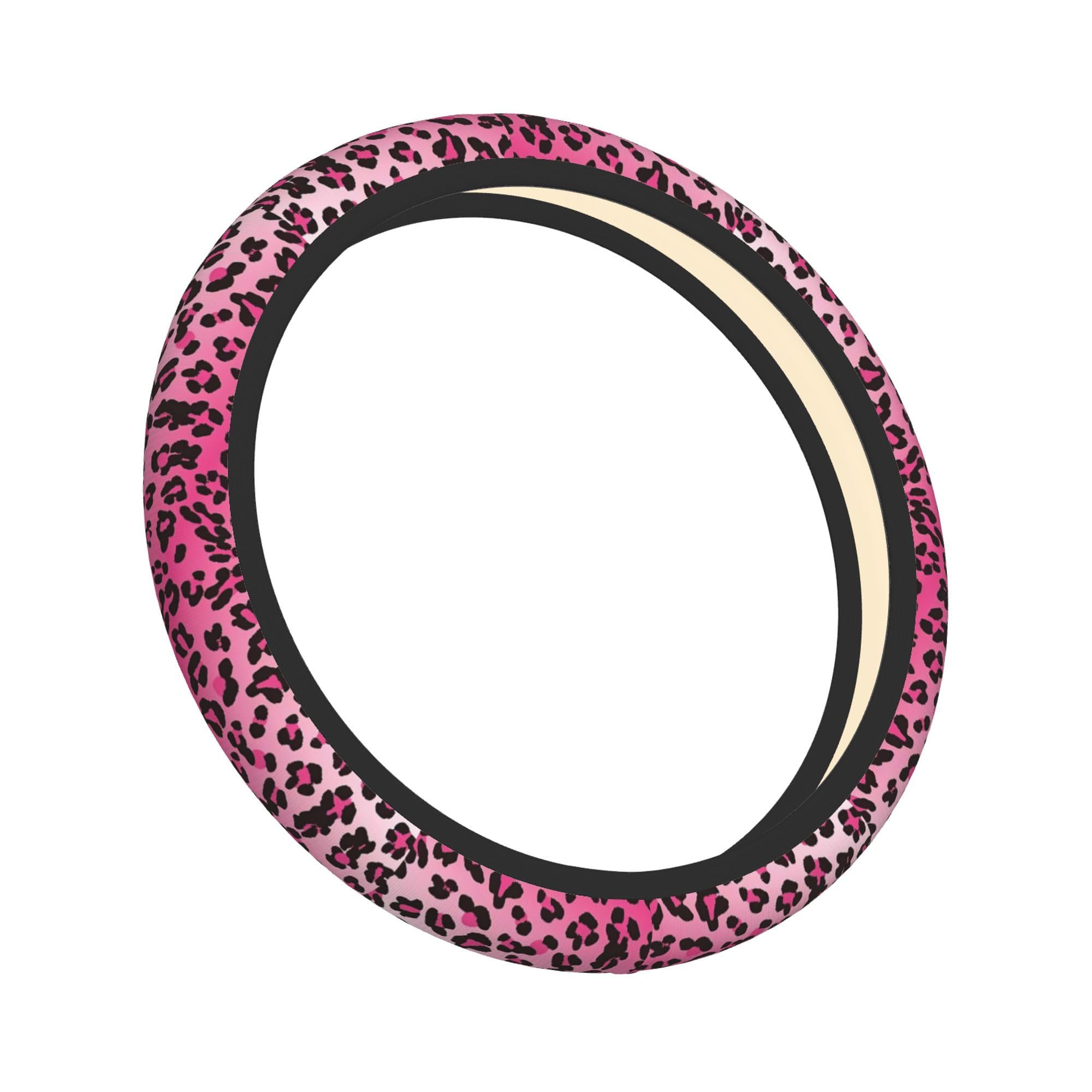 Pink Steering Wheel Cover for Women, Leopard Pattern Steering Wheel Cover Protector Non Slip Breathable Universal 15 Inch Cute C