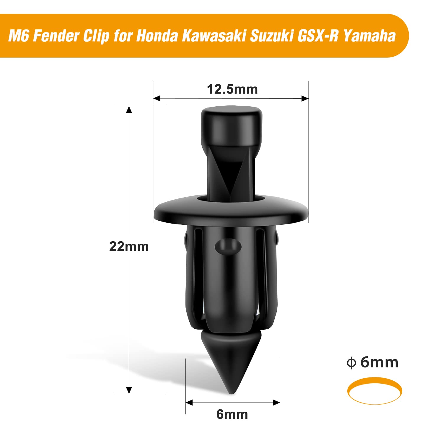 Gooacc 50Pcs M6 Fender Clip Retainer Bumper Nylon Push Rivet Pins Bolt Motorcycle Hardware (2005-6Sriv) For Honda Kawasaki Suzuk