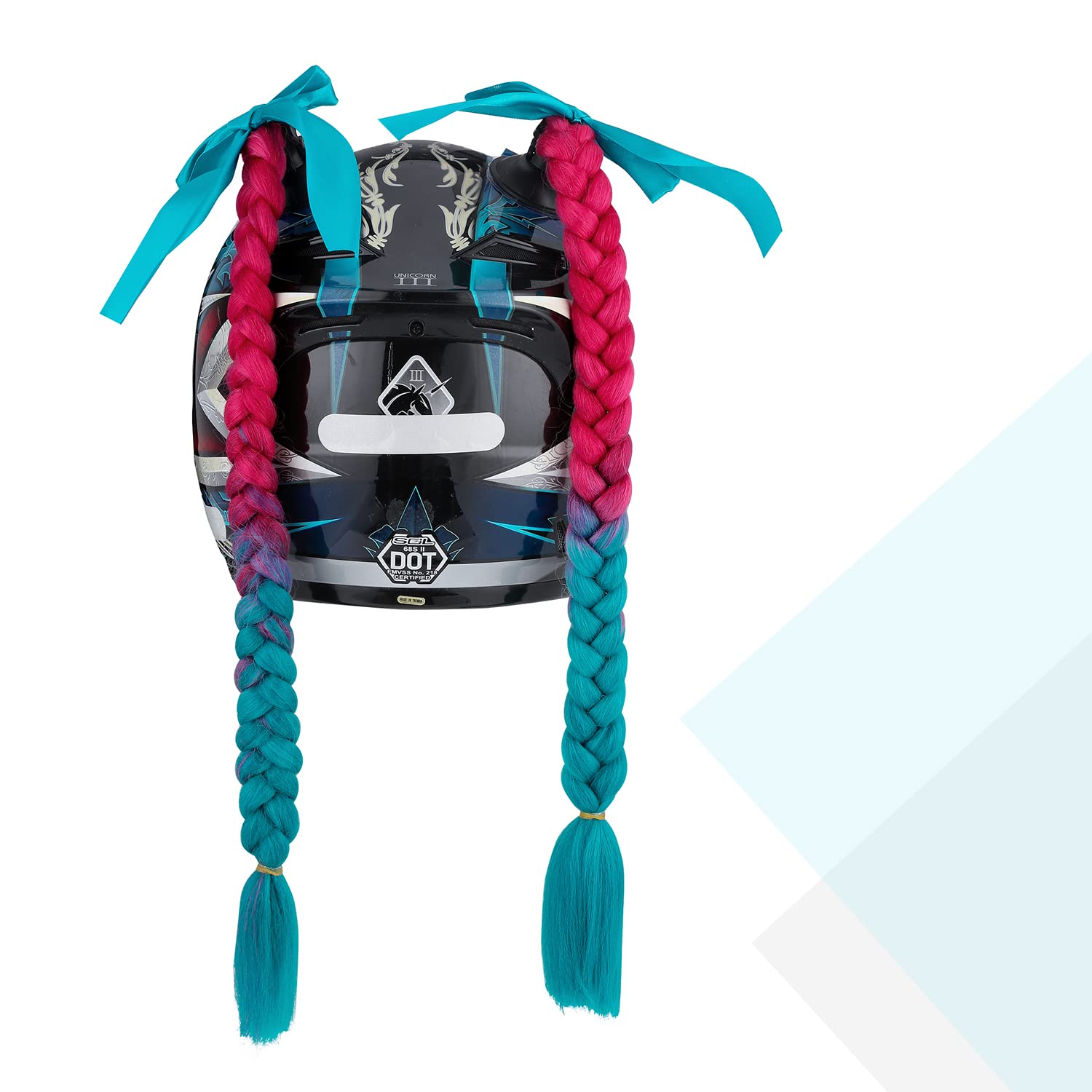 SEGO 2 Pcs Helmet Pigtail Braids with Detachable Suction Cup with Bowknot Ponytails Hair for Women/Men 20 Inch 2 PCS/Pack (Helme