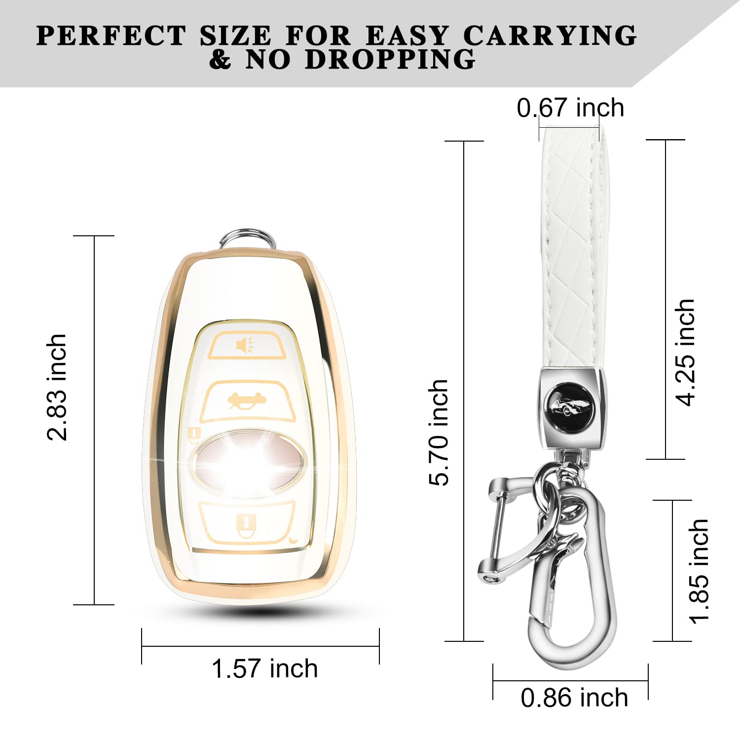 Qbuc For Subaru Key Fob Cover Case With Genuine Leather Keychain For Subaru Forester Crosstrek Ascent Outback Legacy Wrx Etc (Wh