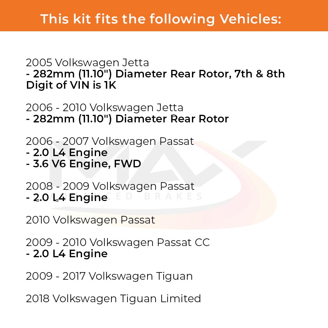 Max Advanced Brakes Rear Brake Kit Compatible With 2005-2007 2008 2009 2010 Vw Jetta Passat Tiguan Limited Gti Eos Cc Replacemen