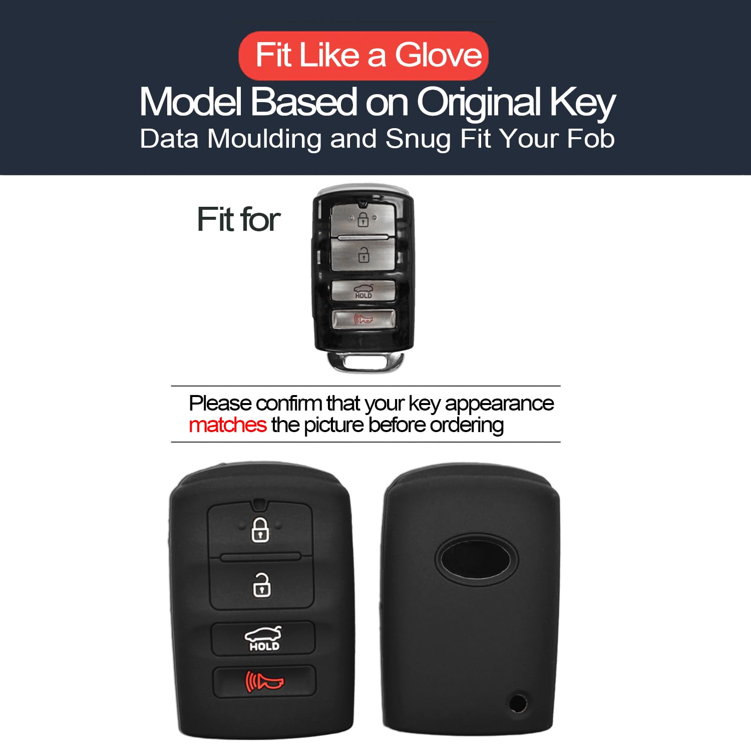 Infipar 2Pcs Compatible With Kia Cadenza K7 Kia K900 K9 Smart 4 Buttons Key Fob Cover Case Key Chain Protector Keyless Remote Ho