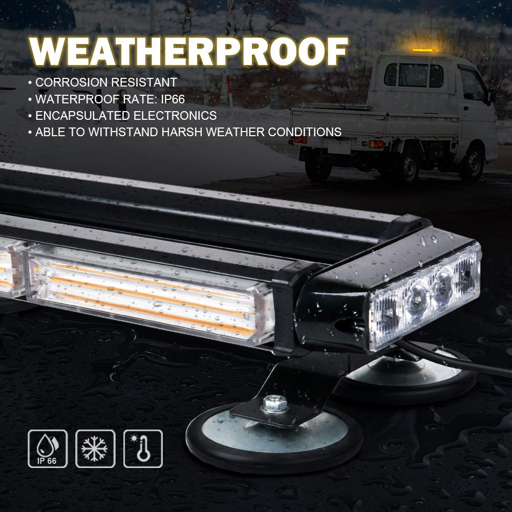 Xprite Amber Cob Led Rooftop Strobe Lights Bar, Double Side Flashing Emergency Hazard Caution Warning Beacon Lightbar W/Magnetic