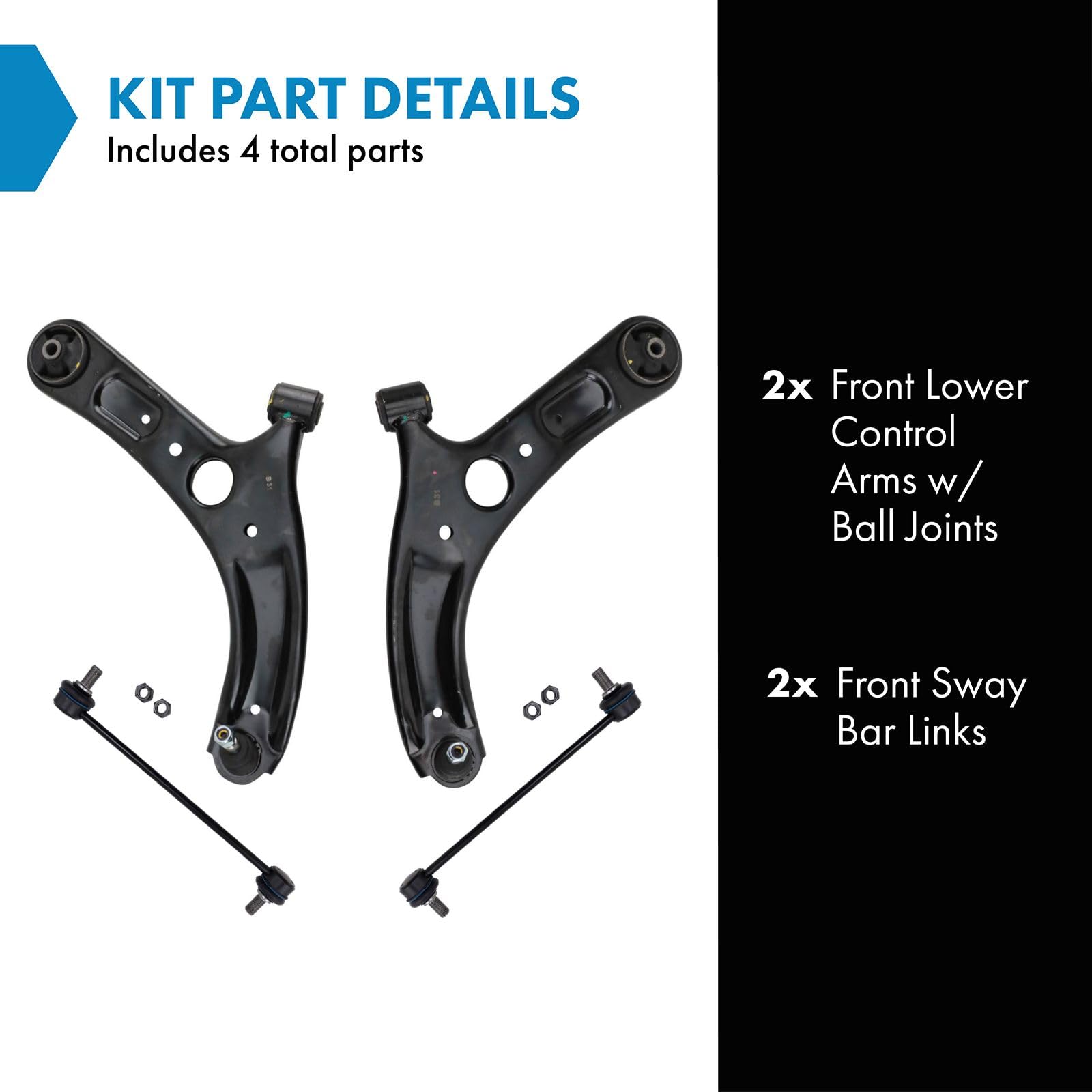 Trq Front Suspension Kit Control Arm With Ball Joint Sway Bar Stabilizer Link Compatible With 2014-2018 Kia Forte 2014-2016 Fort