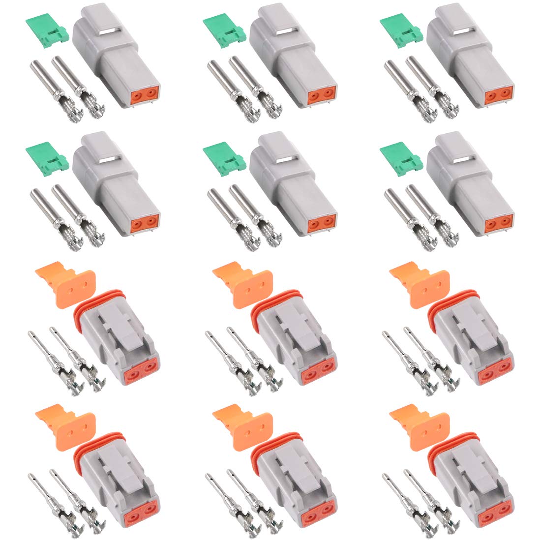 Glarks 30Pcs 2 Pin Way Sealed Gray Male And Female Auto Waterproof Electrical Wire Connector Plug 22-16Awg Connector For Motorcycle, Scooter, Car, Truck, Boats