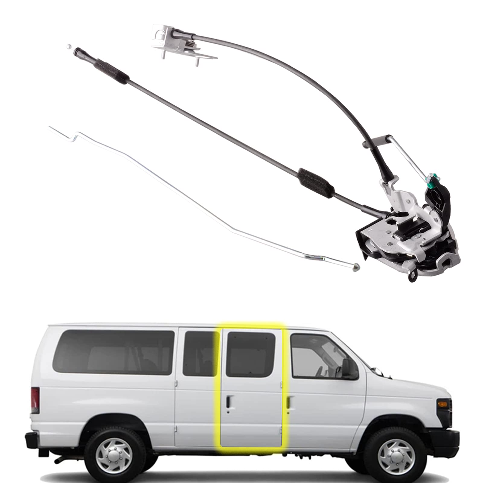 Side Hinged Door Latch Assembly compatible for Ford E150 E250 E350 RH Side Door Lock Latch with Cable&Rod