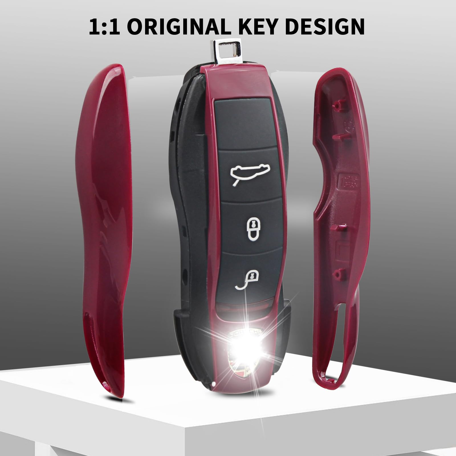 Qbuc For Porsche Key Fob Cover,3-Piece Painted Key Shell Compatible With Porsche Cayenne Panamera Macan Cayman (Ruby Red)