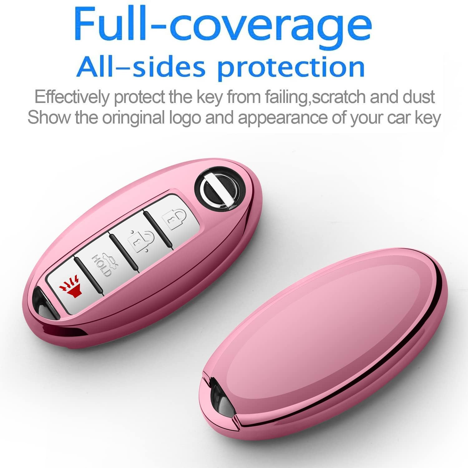 Autophone Compatible With Nissan Key Fob Cover With Leather Keychain Soft Tpu 360 Degree Protection Key Case For Altima Maxima Rogue Armada Pathfinder Smart Key 3 4 5-Button,Pink