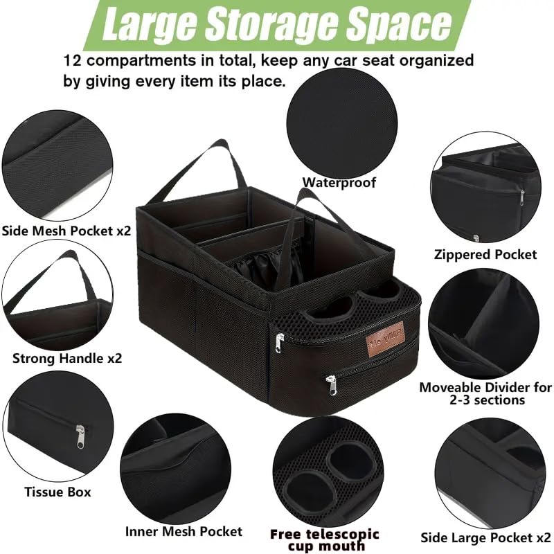 Funny Elf Passenger Seat Organizer, Collapsible Car Storage With Partitions & 4 Cup Holders For Front Or Back Seat