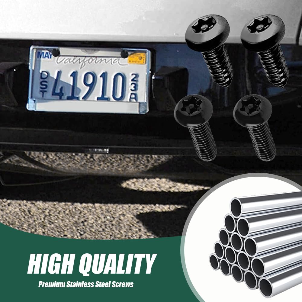 Anti Theft License Plate Screws Kits, Tamper Resistant Licence Plate Kit, 1/4'(M6) Security Screws, Rust Proof Stainless Steel Bolts Fasteners Kit For Front Rear Frame Holder Mounting
