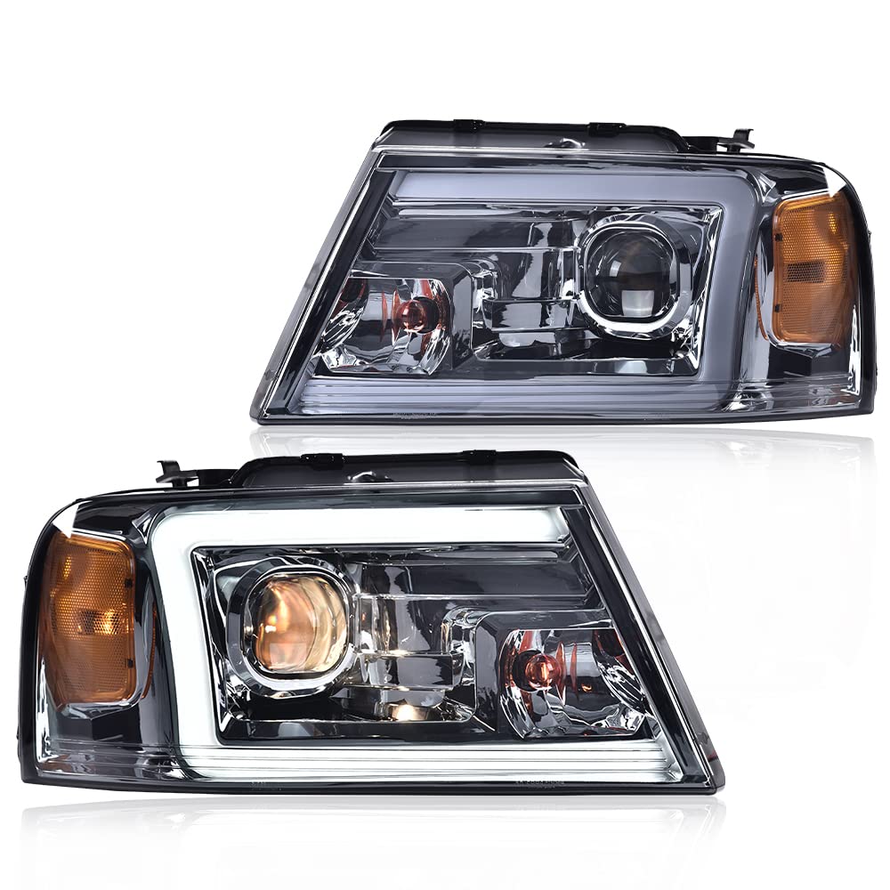 GRAND ORANGE LED DRL Headlights Assembly, Compatible with Ford F150 2004 2005 2006 2007 2008 /Fit 06-08 Lincoln Mark Headlamp, H