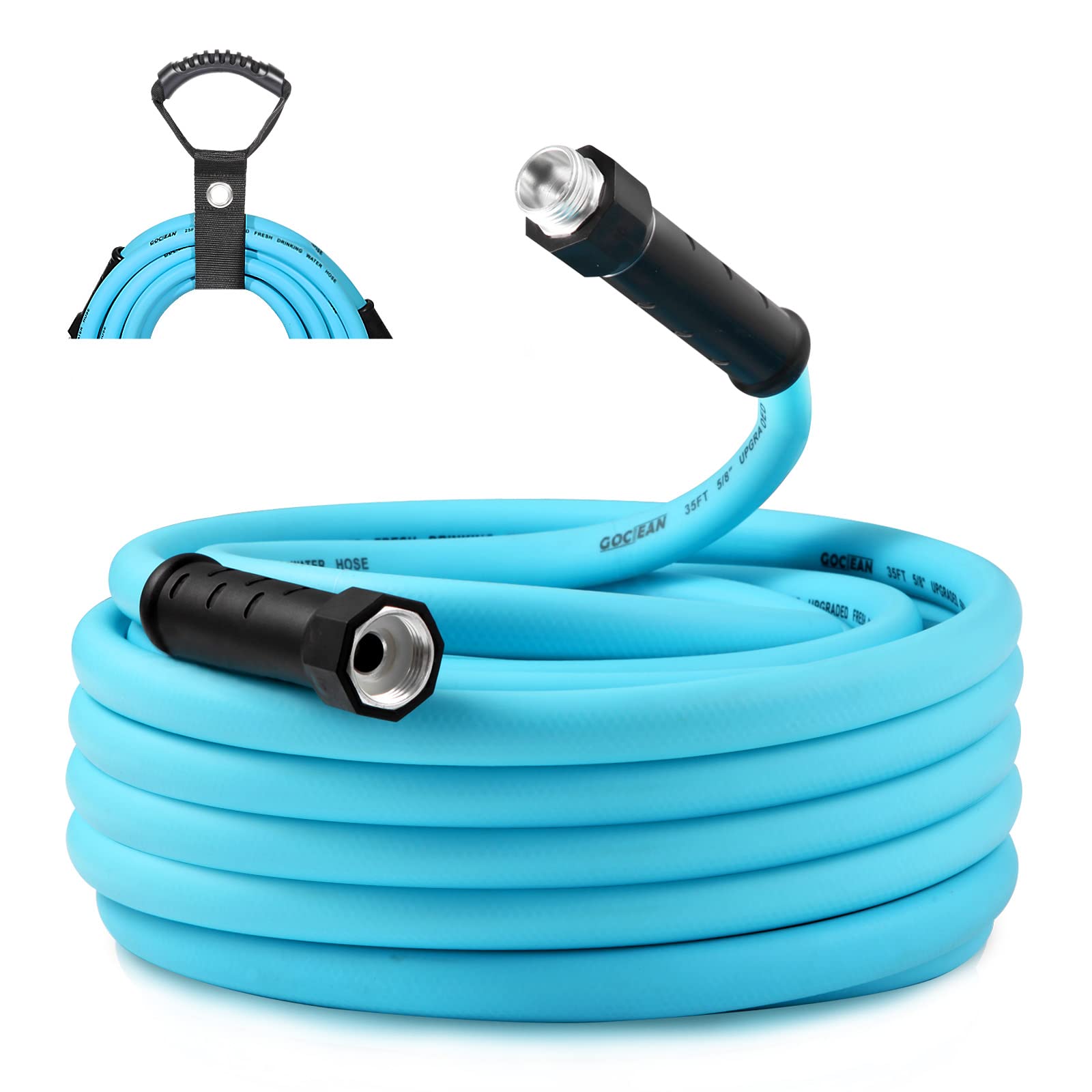 Gociean 35Ft Upgraded Rv Water Hose With Storage Straps, 5/8' Rv Drinking Water Hose, Leak Free And Anti-Kink Design, Camper Fresh Water Garden Hose For Rv, Camper, Truck And Car