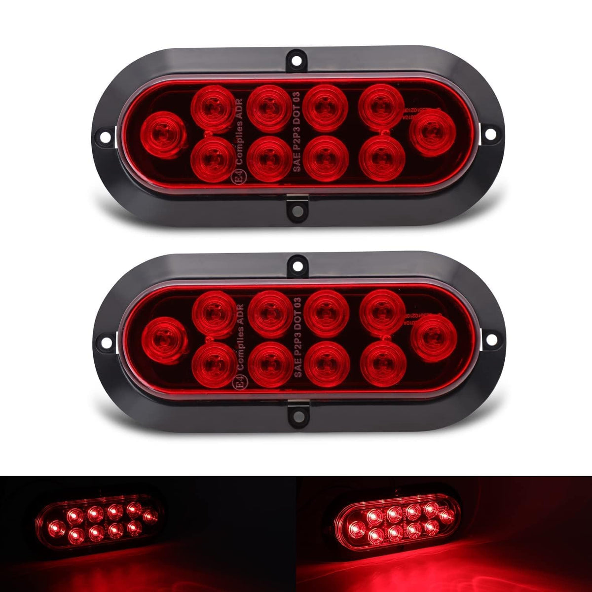 Tmh 6'' Oval Red Led Trailer Tail Light Surface Mount 10 Led Waterproof Stop Bra WBCARB073W3PR9C