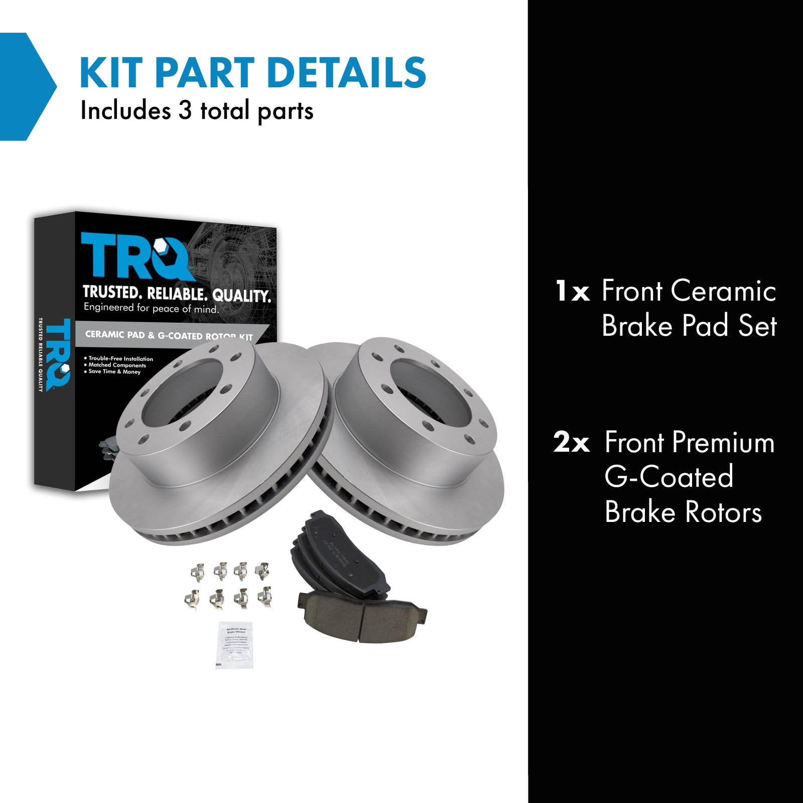 Trq Front Brake Pad & Rotor Kit Brake Pads Brake Rotor Ceramic Premium G-Coated Compatible With 2005-2012 Ford F-250 Super Duty